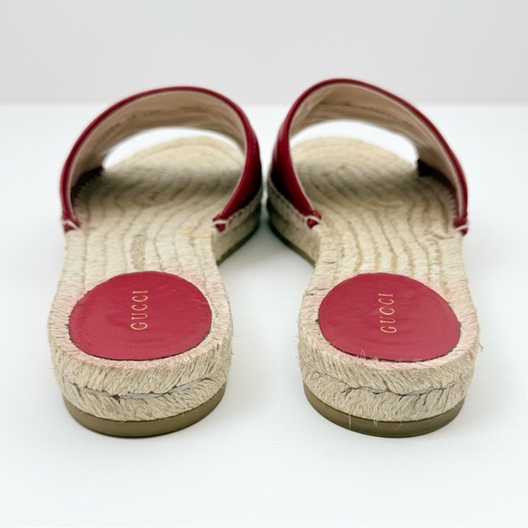 Gucci Charlotte Matelesse Espadrille Marmont Slide Sandal Hibiscus Red Leather 8 - Picture 8 of 16